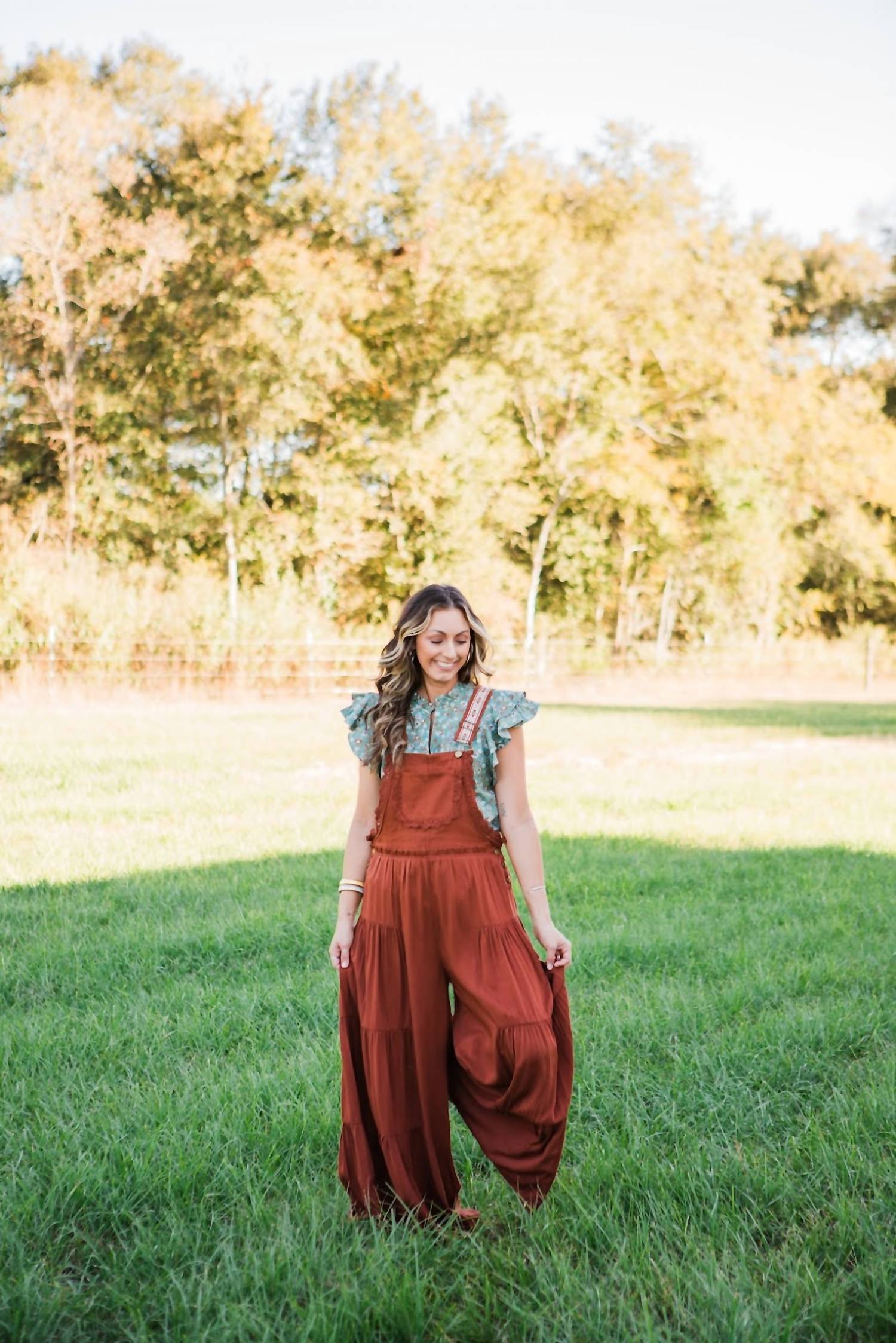ee:some Nash Lace Trim Jumpsuit in cinnamon - women's pants - alternate view