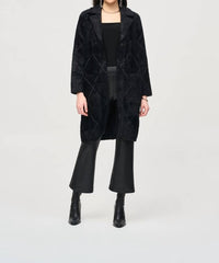 Joseph Ribkoff - Quilted Fuzzy Knit Long Sleeve Coat