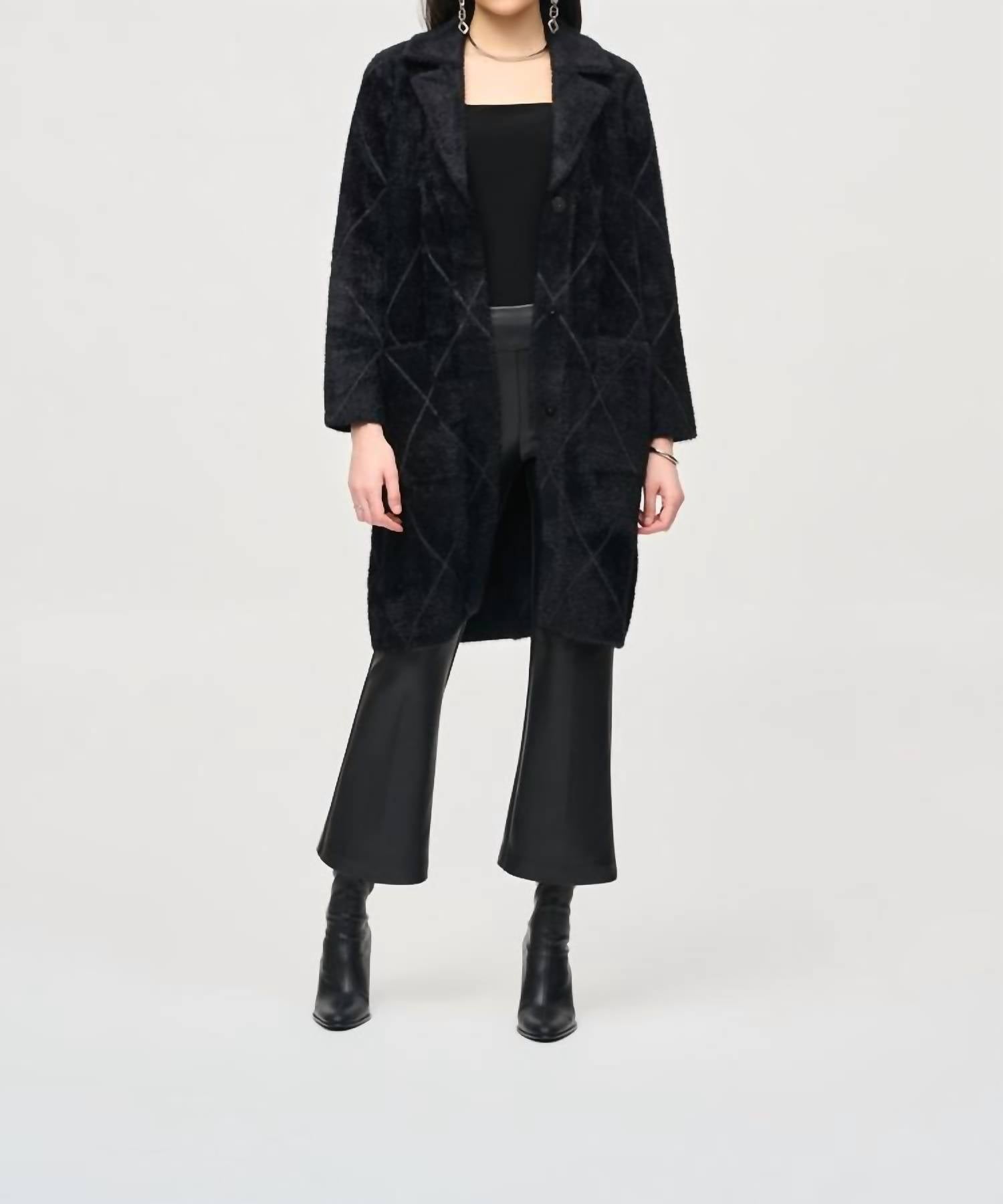 Joseph Ribkoff - Quilted Fuzzy Knit Long Sleeve Coat