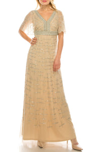 Aidan Mattox - V-neck Cape Sleeve Embellished Dress