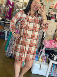 Staccato - Collared Button Closure Plaid Shirt Dress
