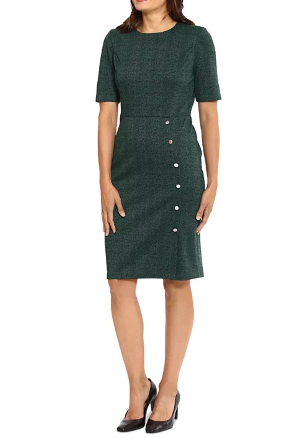 London Times - Short Sleeve Button Skirt Dress