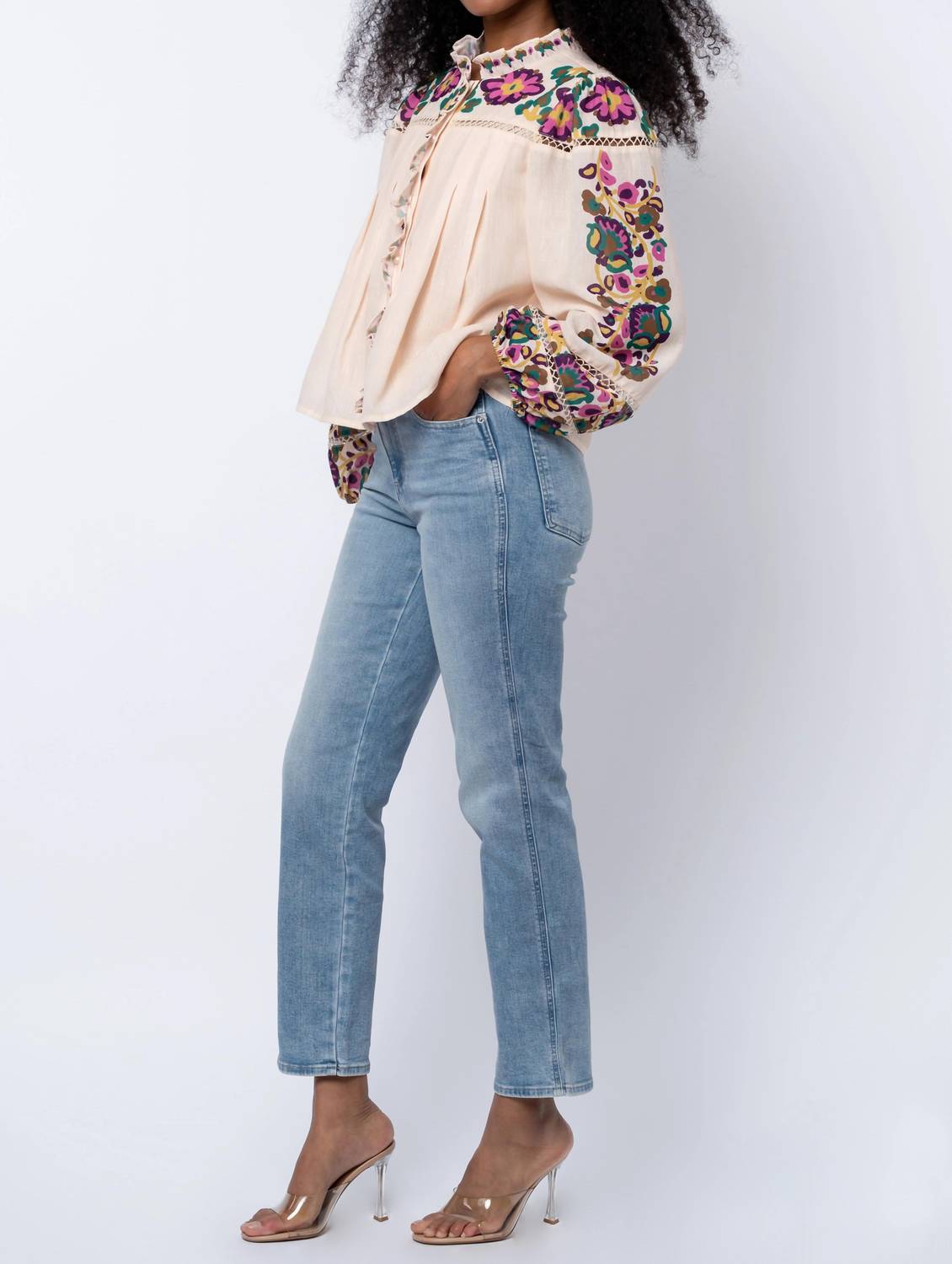Ciebon - Women's Isme Printed Ruffle Blouse