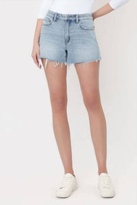 Vervet By Flying Monkey - High Rise Distressed Hem Denim Shorts