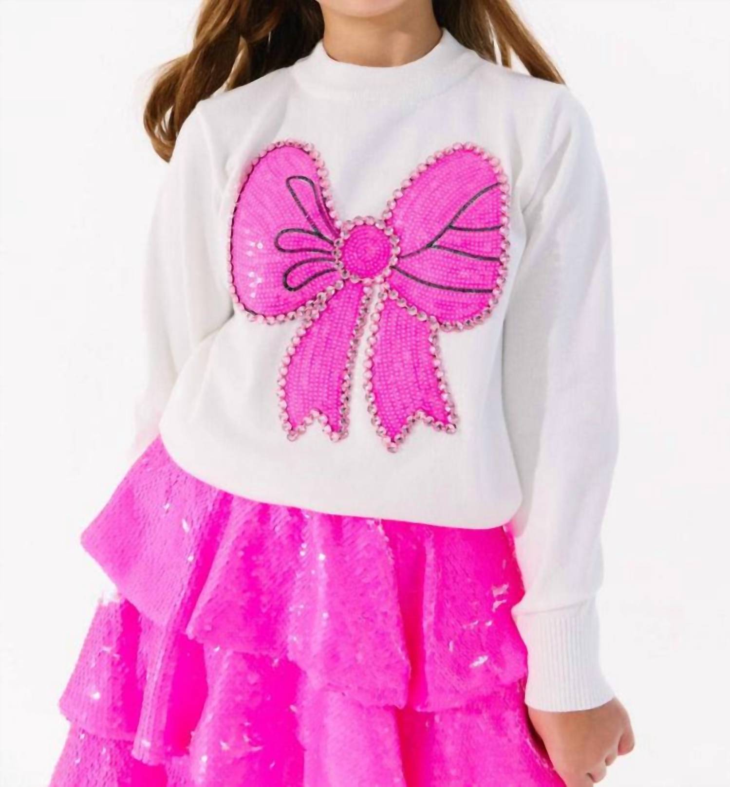 Lola + The Boys Big Bow Sweater in pink - kids' sweater