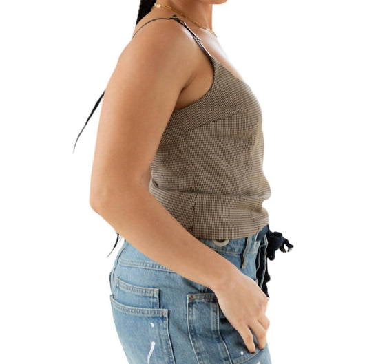 Golden - Jeannine Houndstooth Buckle Strap Top