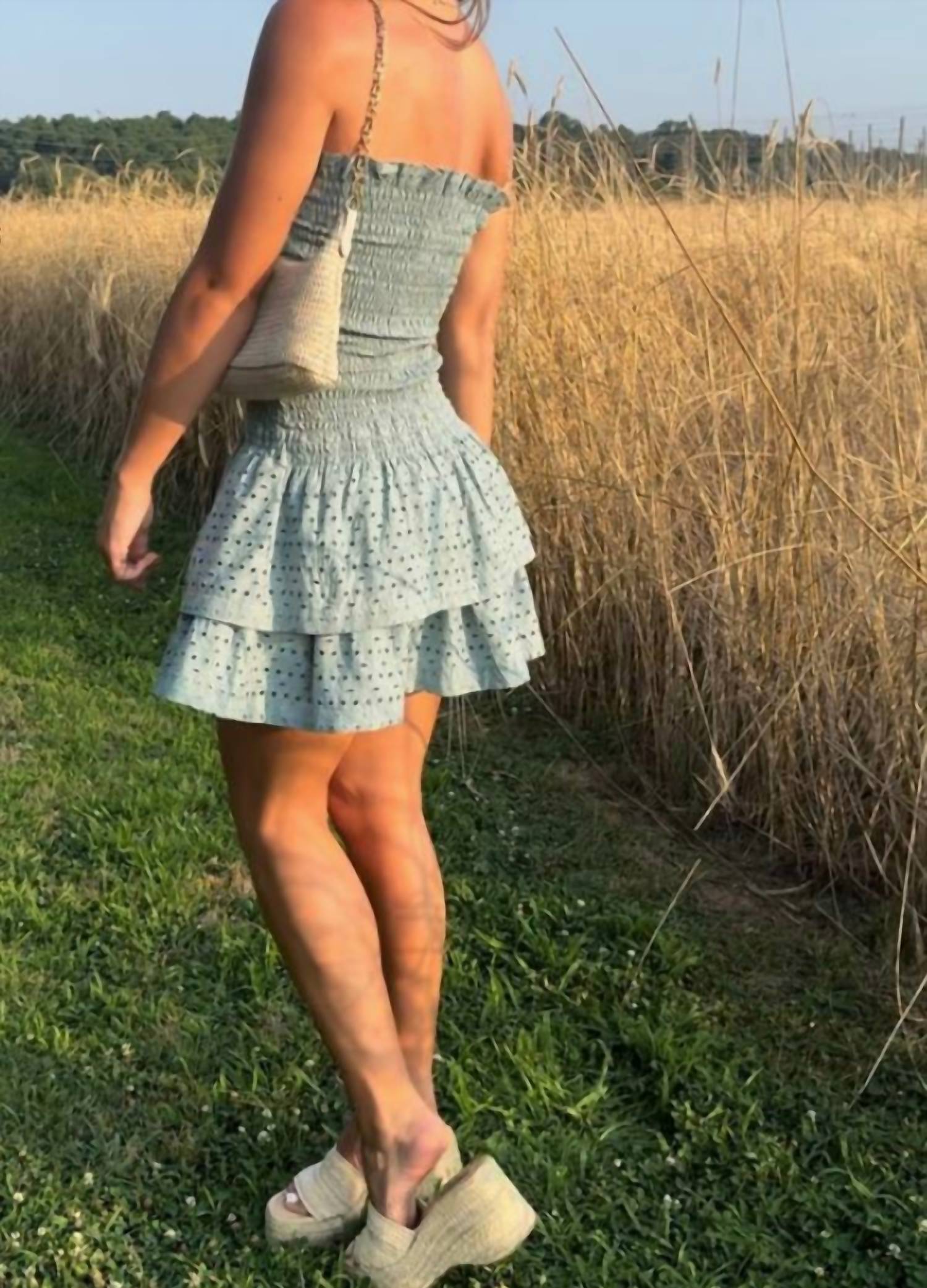Mint - Strapless Eyelet Mini Dress