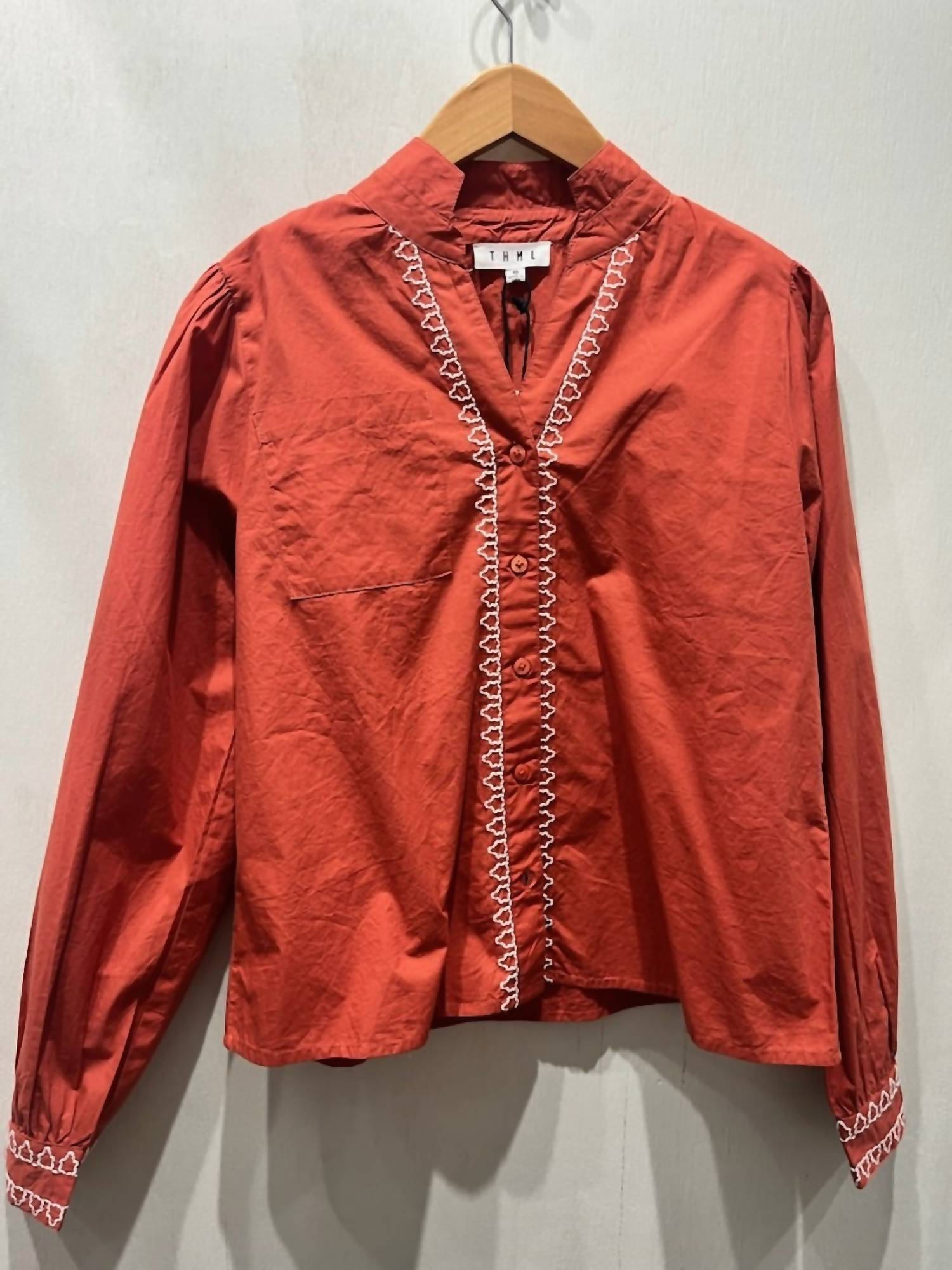 Thml - Women's Long Sleeve Embroidered Detail Button Up Top