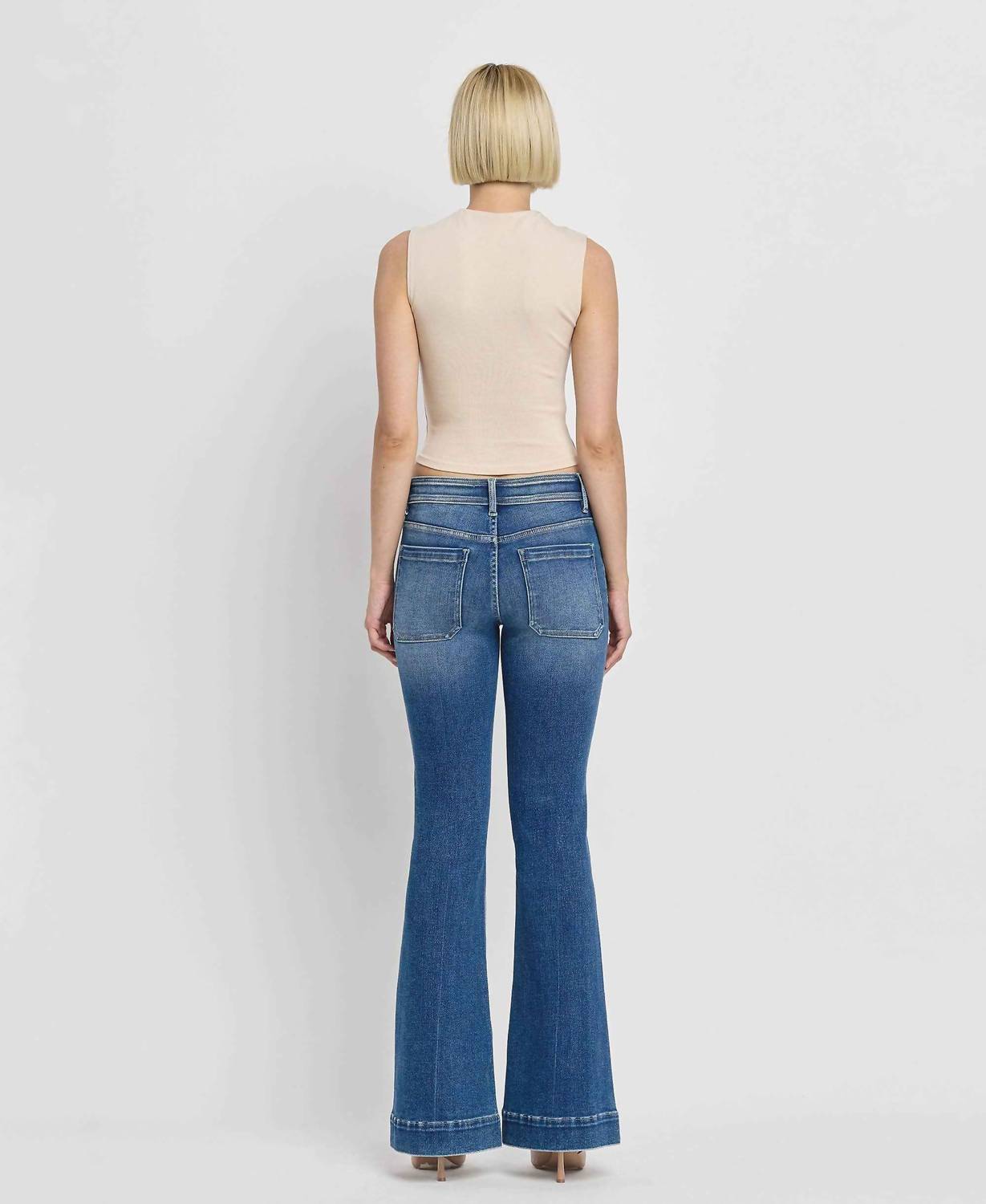 VERVET BY FLYING MONKEY Mid Rise Trouser Hem Flare Jean in gleefully - women's jeans - detail view