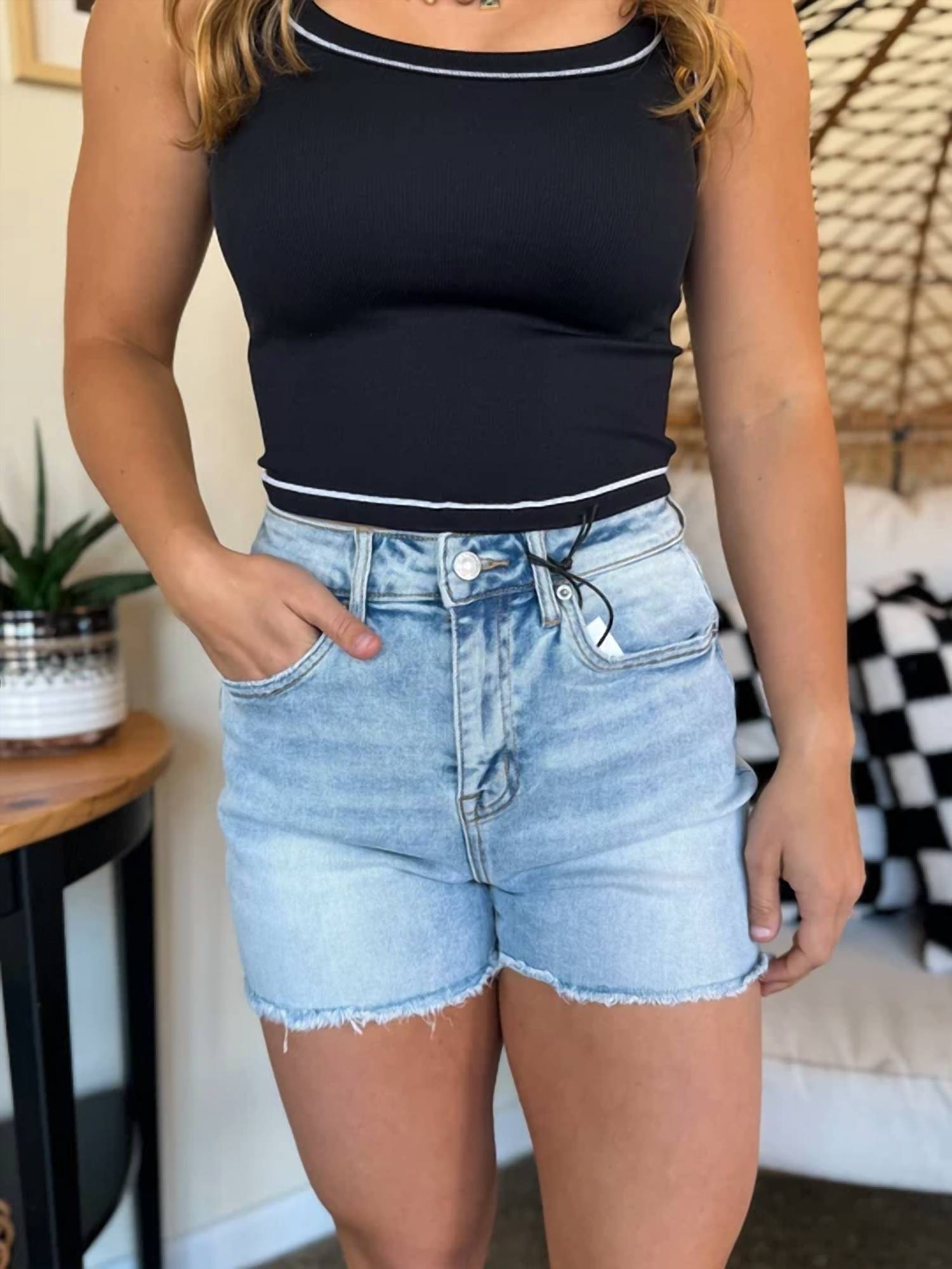 Mica Denim - Frayed Hem Super High Shorts