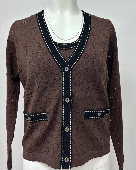 Autumn Cashmere - Women's Pointelle Vneck Cardigan With Saddle Stitching