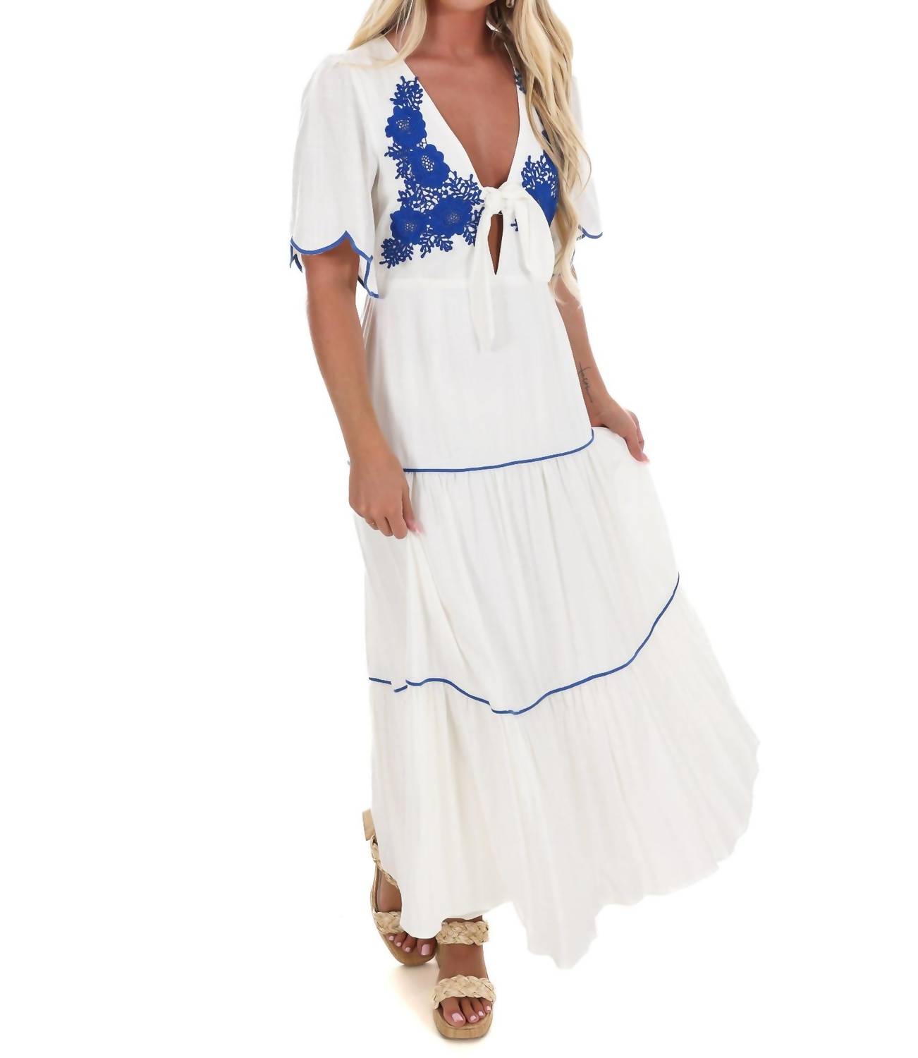Blue Blush - Embroidered Dreams Tiered Midi Dress