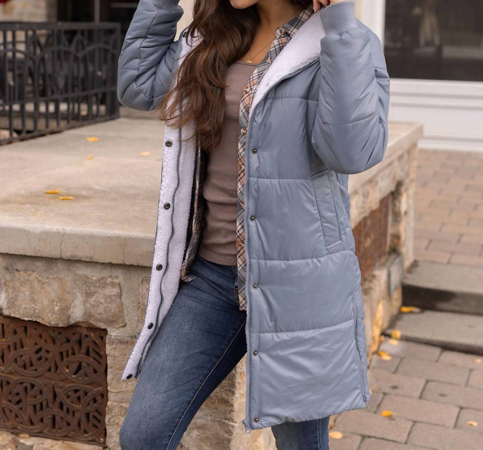 Grace And Lace - Longline Hooded Puffer Jacket