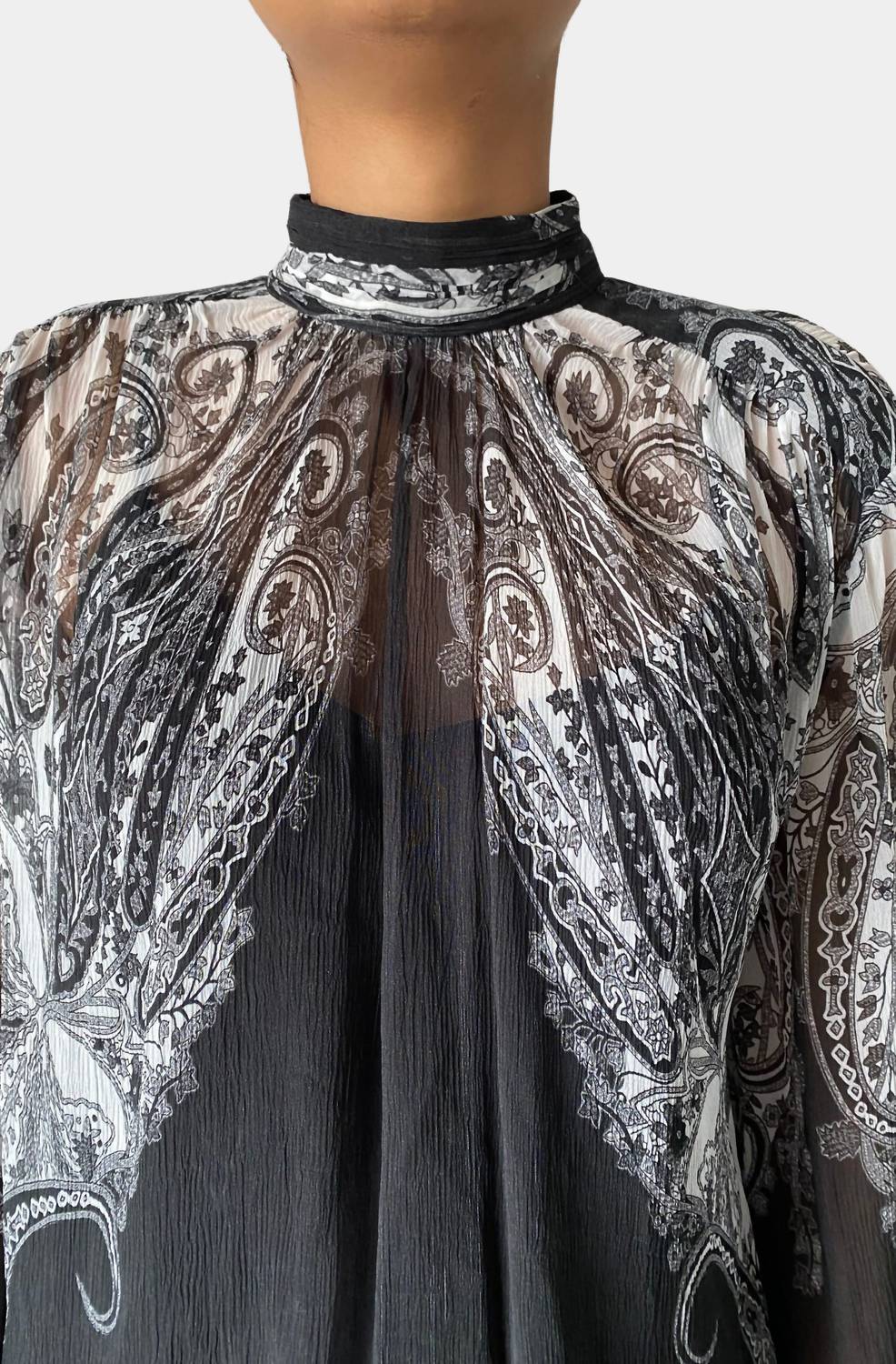 HEMANT & NANDITA Viri High Neck With Cami Top in black white - women's blouse - view 6