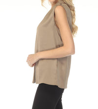 Joseph Ribkoff - V-neck Pleated Sleeveless Satin Top