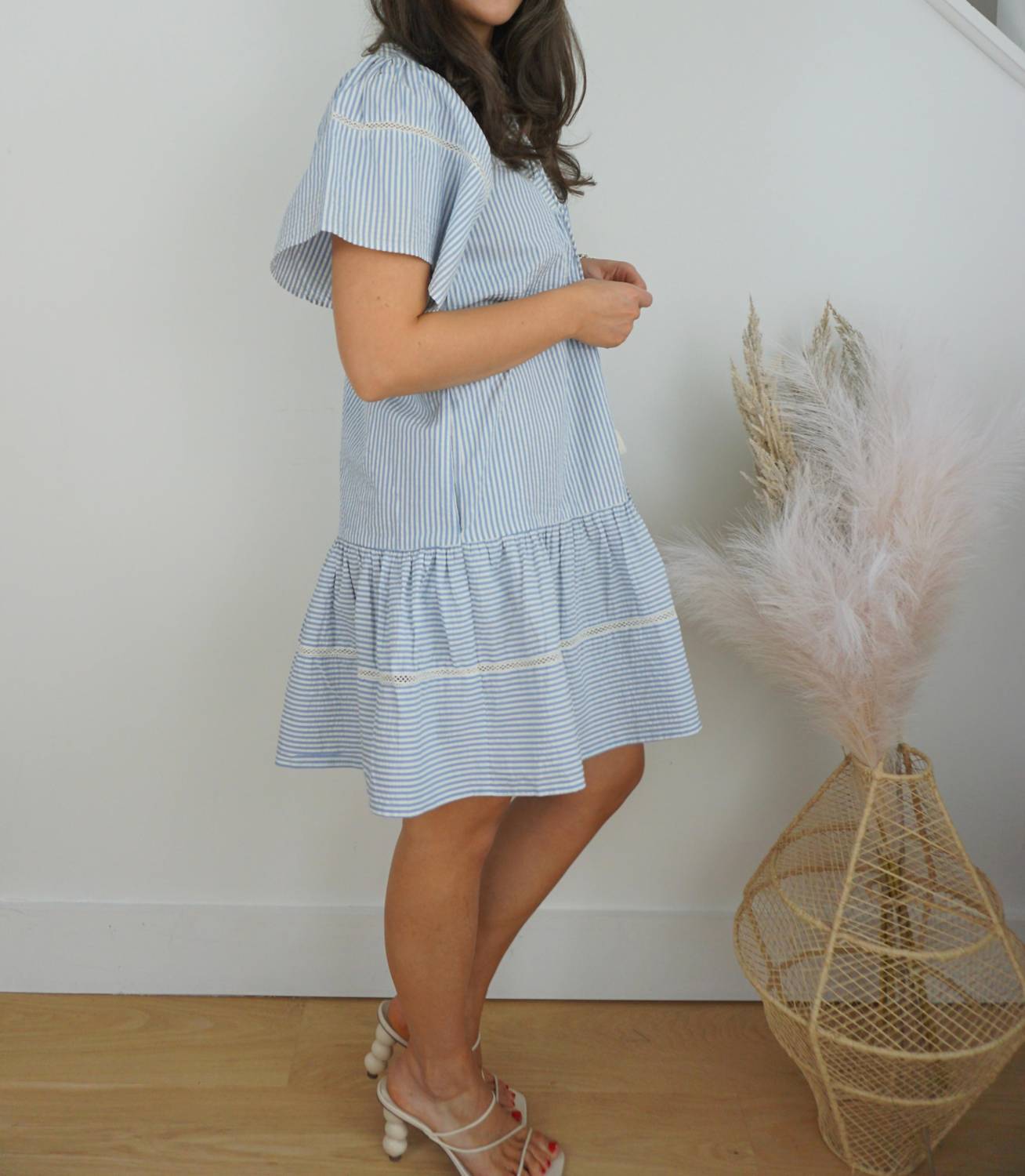 NIBI MTK Sicily Dress in blue seersucker - women's dress - detail view