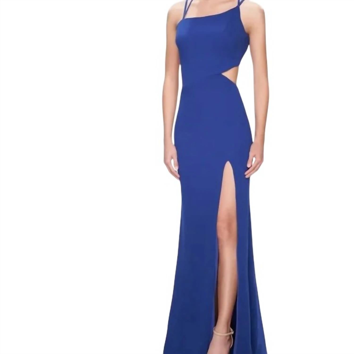 La Femme - High Slit Strappy Back Gown Dress