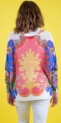 GIGI MODA Royal Print Emy Batwing Sweater in white - women's sweater - detail view
