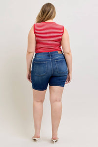 Judy Blue Mid Rise Bermuda Denim Short in blue - women's shorts - view 9