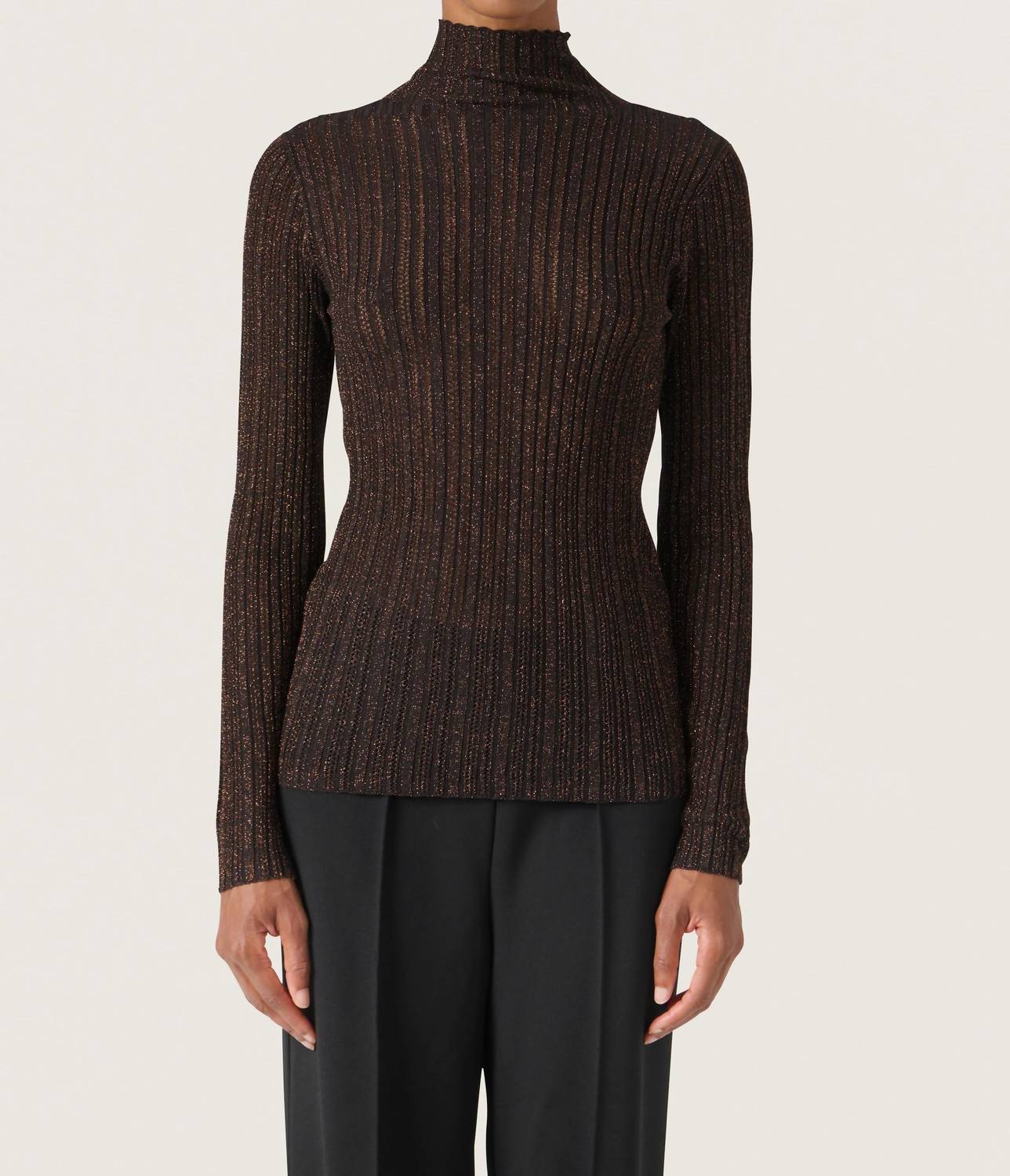 Soaked In Luxury - Laisa Metallic Turtleneck Pullover Sweater