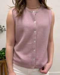 LE LIS Sleeveless Crew Neck Sweater Cardigan in blush - women's cardigan