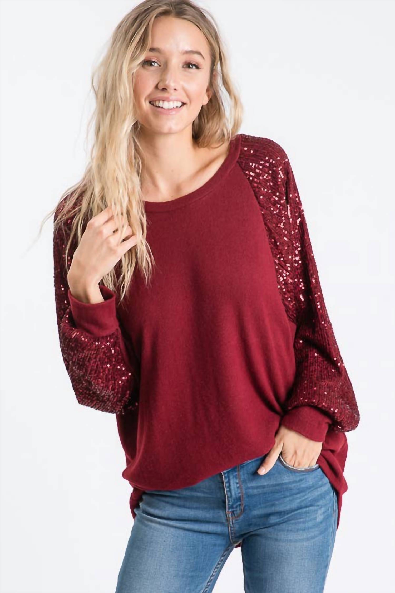 7Th Ray - Sequin Balloon Sleeve Top