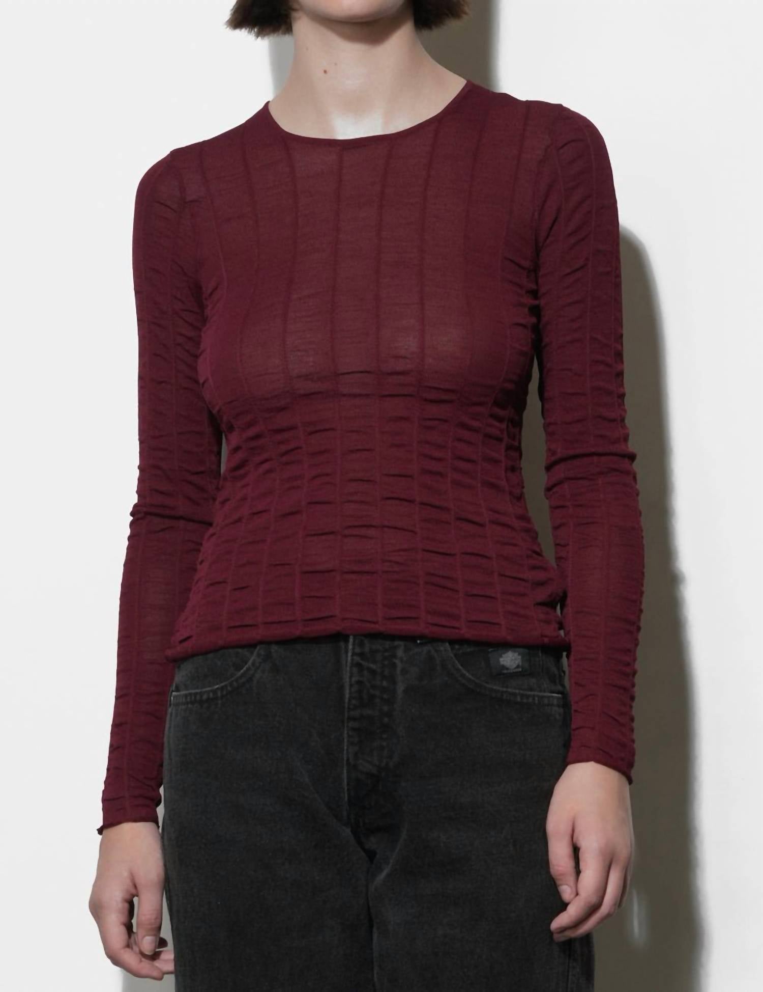 Greylin - Freya Sheer Textured Mesh Long Sleeve Top