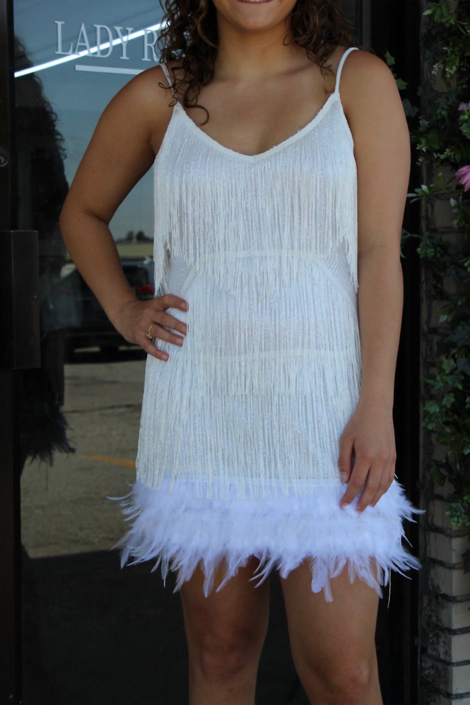 Rosa Clothing - Feather Fringe Bottom Dress