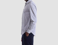 Bugatchi Uomo Geometric Print 8 Way Stretch Shirt in sand - men's shirt - detail view