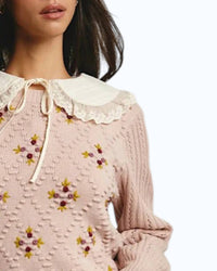 Forte - Embroidered Puff Sleeve Knit Sweater