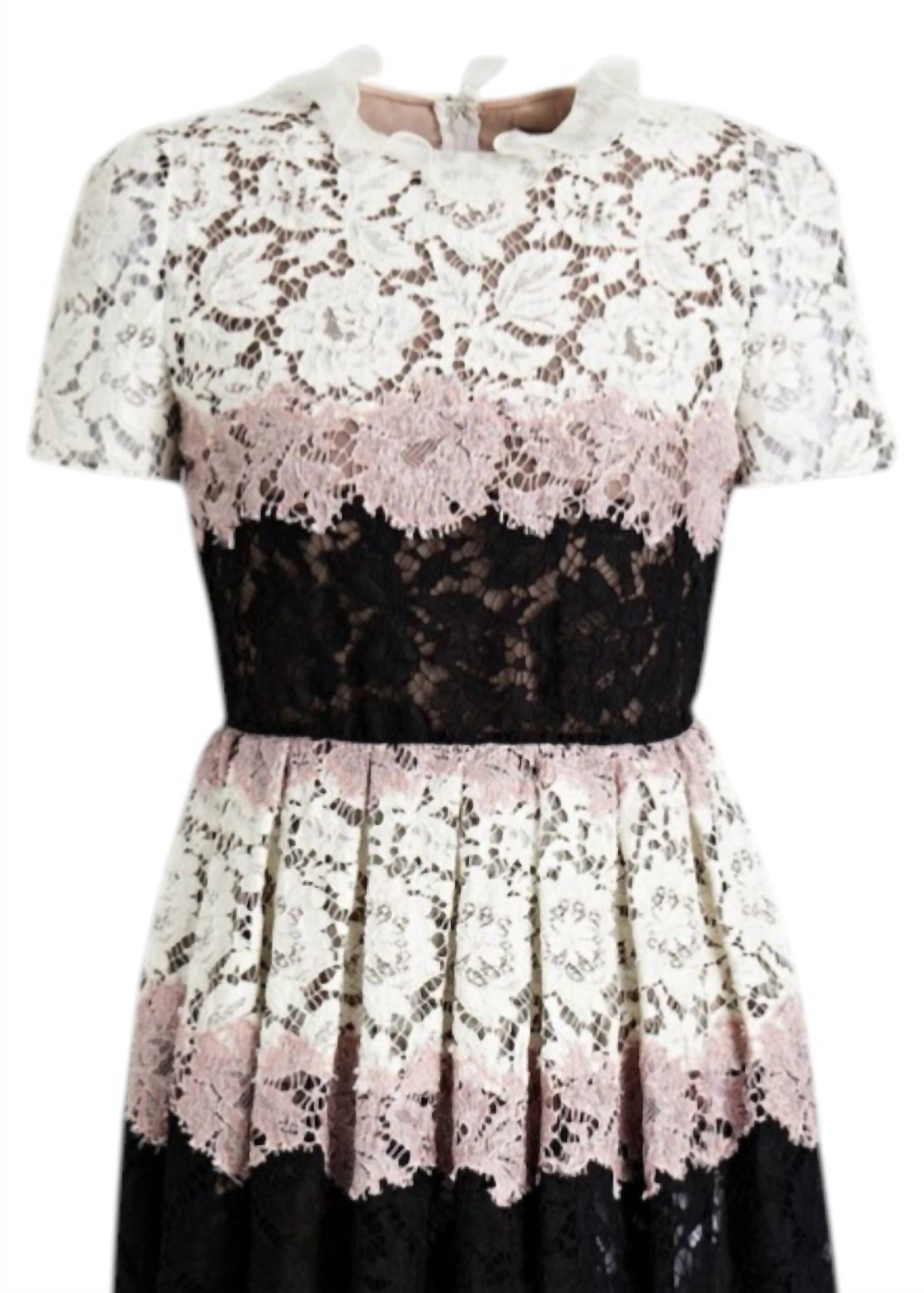 Valentino - Women's Pleated Corded Lace Mini Dress