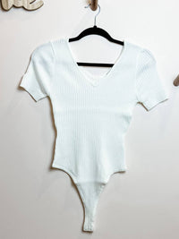 Love Tree - Women's Ribbed Knit V-neck Bodysuit