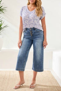 Tribal - Audrey Button Fly Wide Crop Jeans