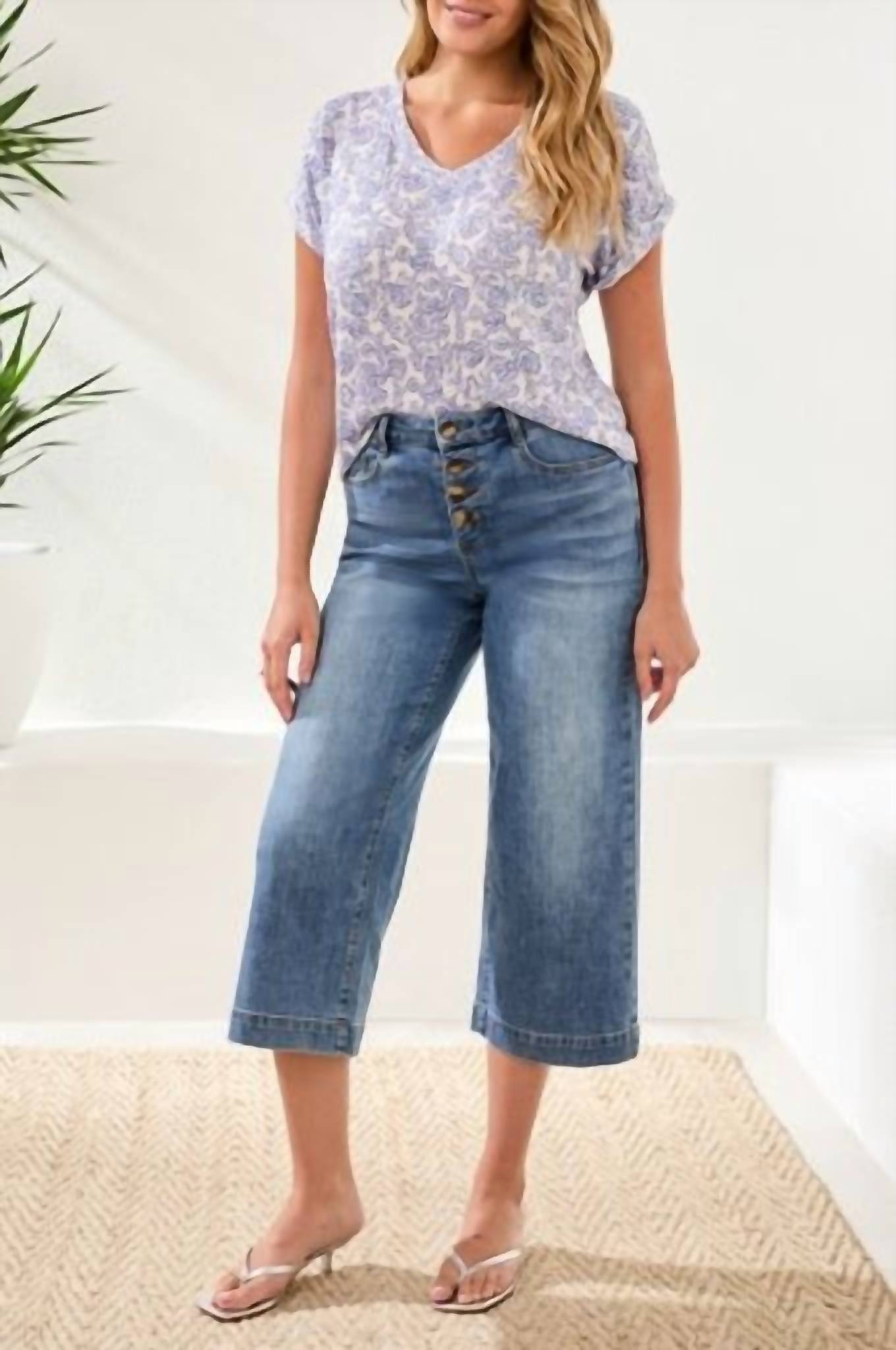 Tribal - Audrey Button Fly Wide Crop Jeans