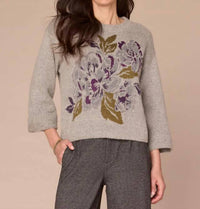 Democracy - Round Neck Floral Jacquard Plus Size Sweater