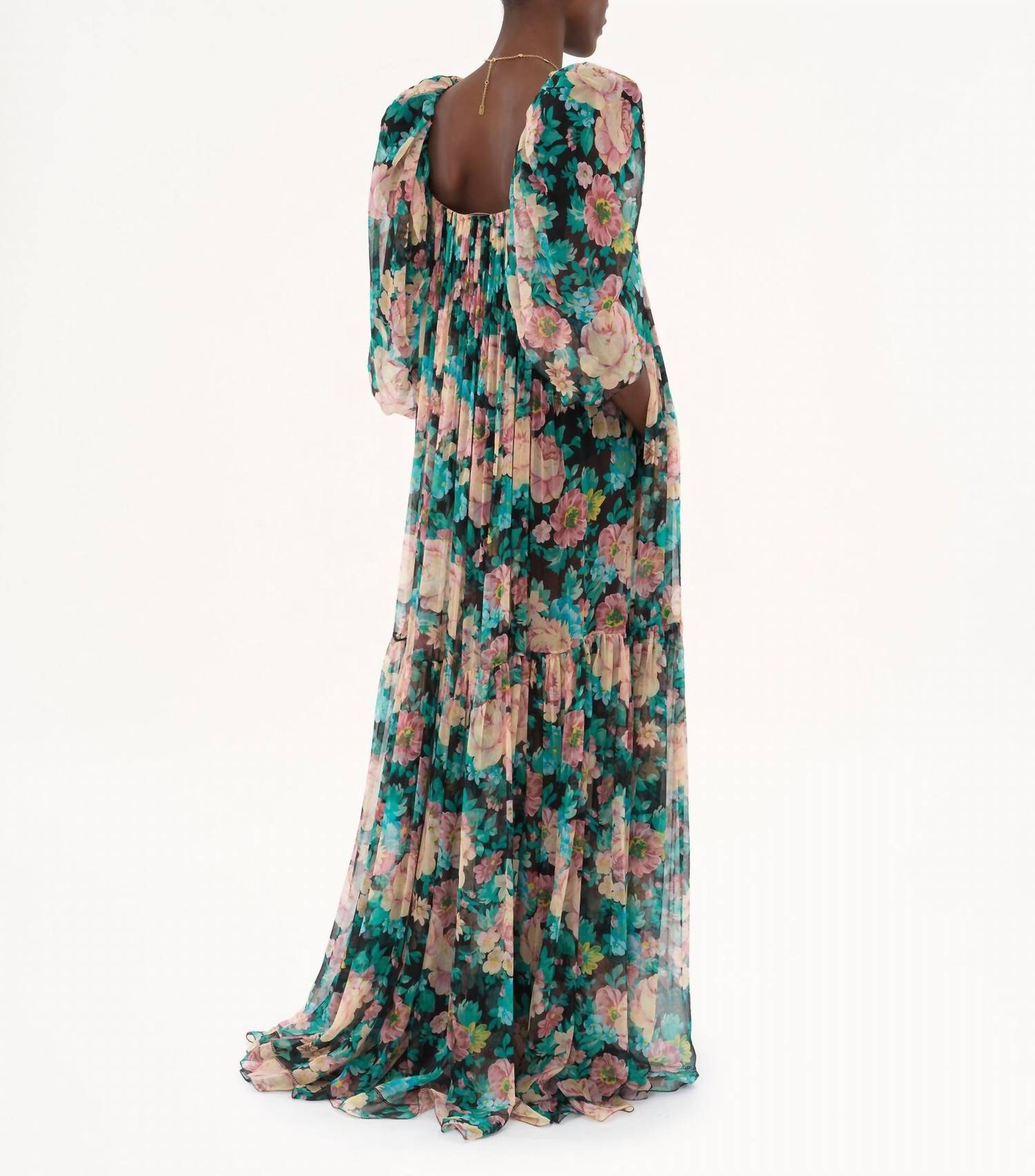 Chloe - Long Square Neck Puff Sleeves Dress