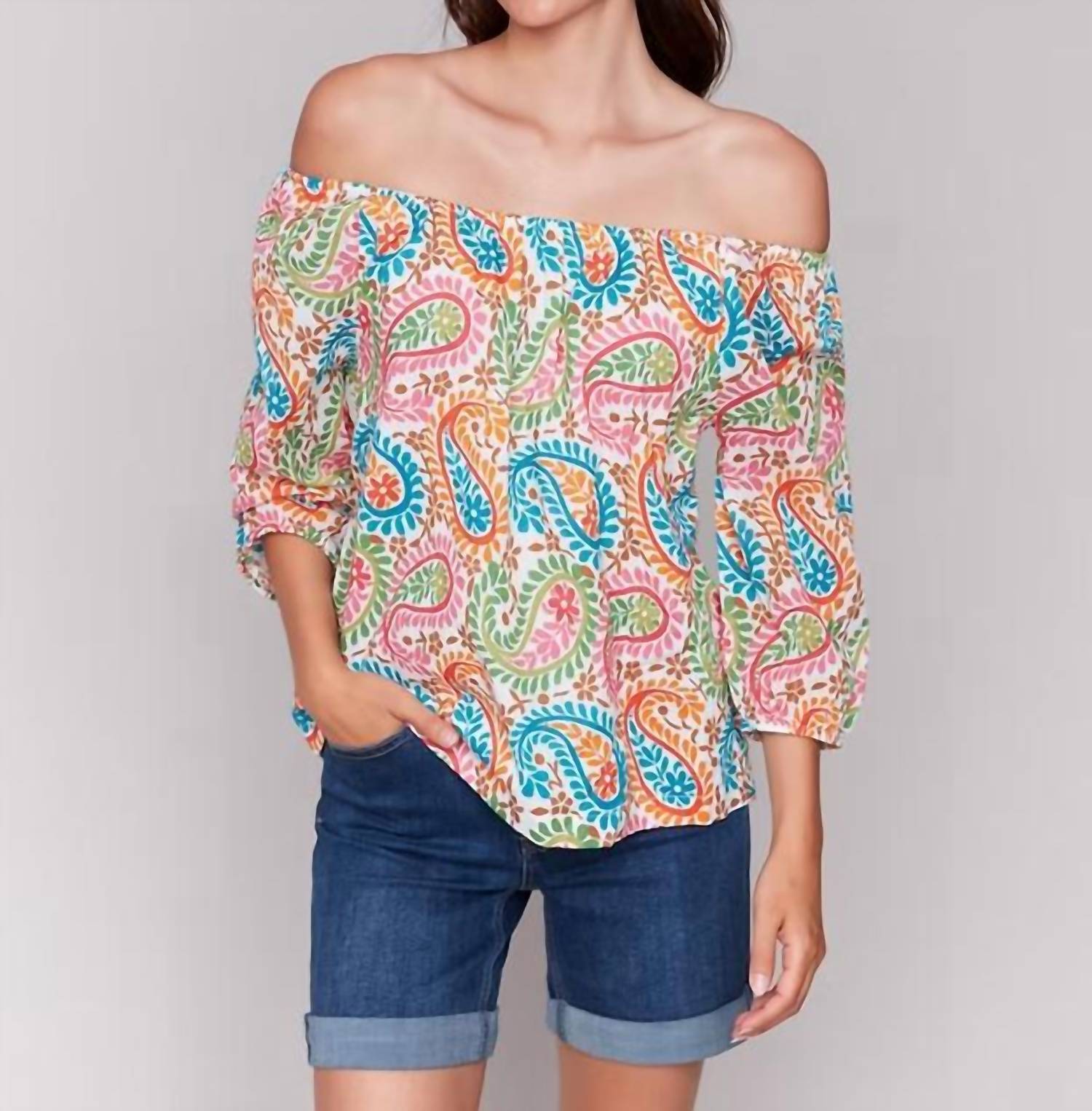 Charlie B - Lightweight Printed Off Shoulder Top