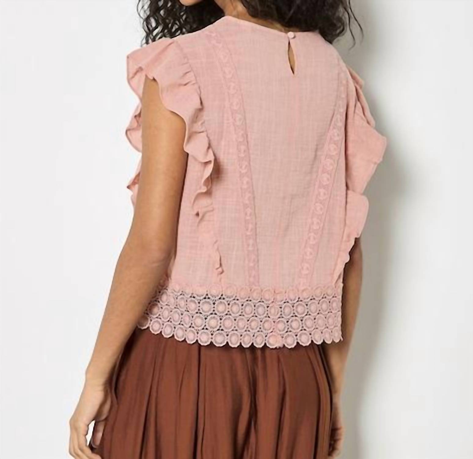 Apricot - Lace Trim Frill Edge Top