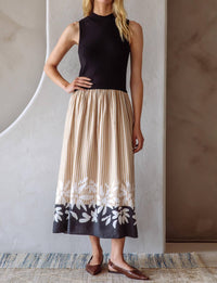 Skies Are Blue - Sleeveless Mix Media Border Print Dress