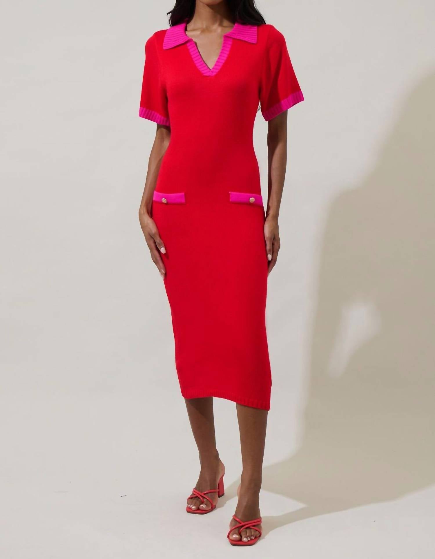 Sugarlips - Rison Collared Midi Sweater Dress
