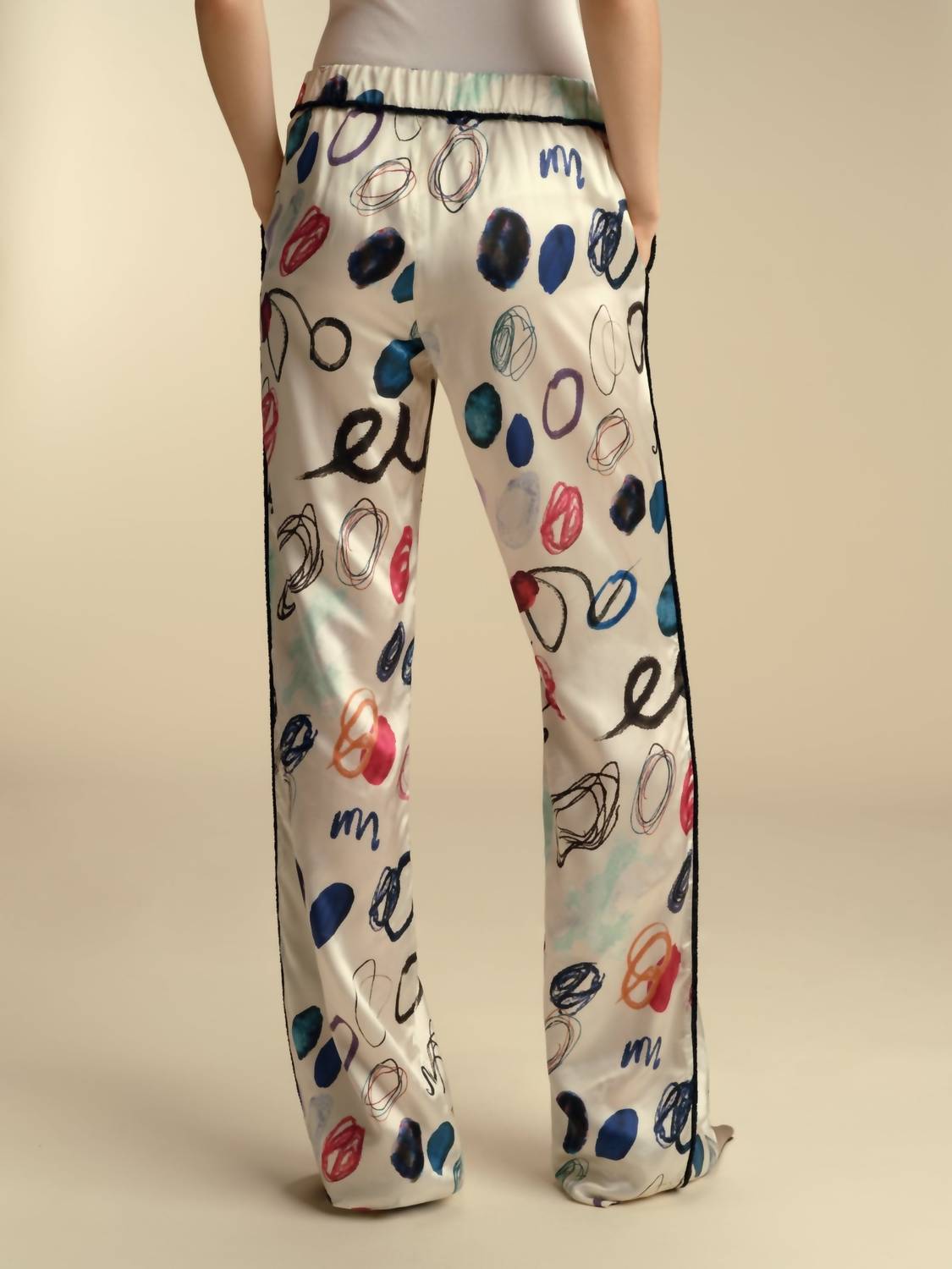 Marina Moscone - Drawstring Satin Pajama Pants