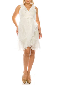 Maison Tara - Sleeveless Ruffle Wrap Style A-line Dress