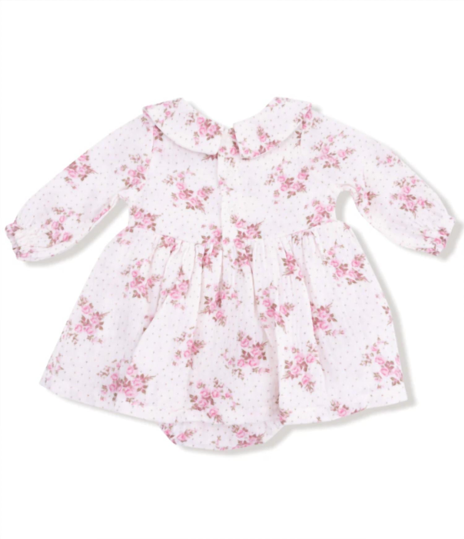 ANGEL DEAR Belle Rosette Long Sleeve Bubble Dress in white - kids' dress - alternate view