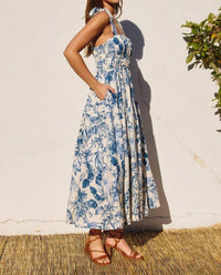 DRESS FORUM Shirred Fit And Flare Midi Dress in porcelain blue - women's dress - alternate view
