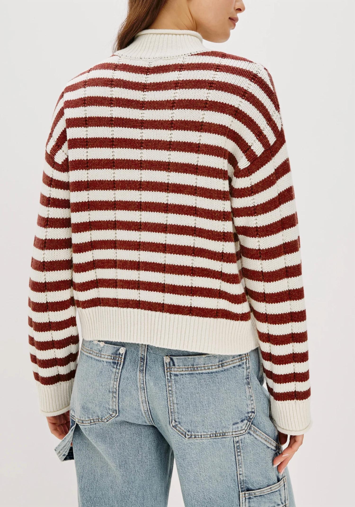 Rails Corrine Mockneck Sweater in ivory russet stripe - women's sweater - detail view
