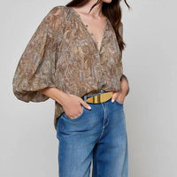 L'Agence Teagan Dolman Sleeve Blouse in neutral blue ditsy - women's blouse - alternate view