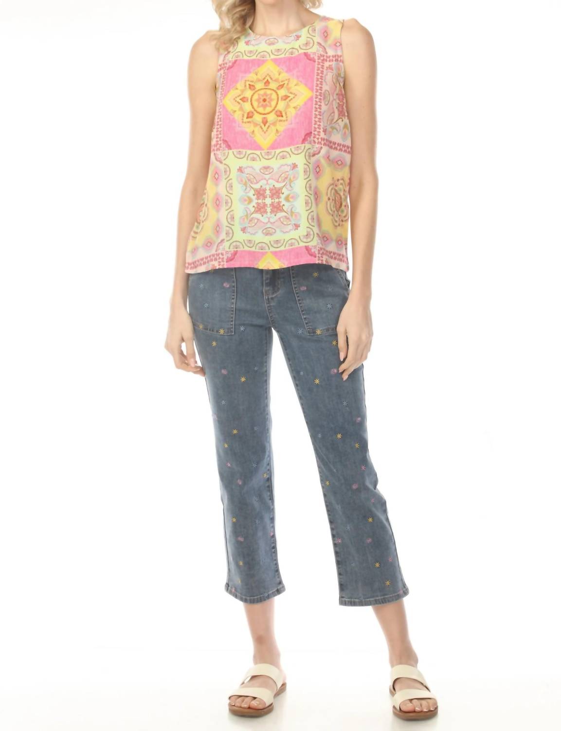 Charlie B - Embroidered Cropped Utility Narrow Leg Jeans