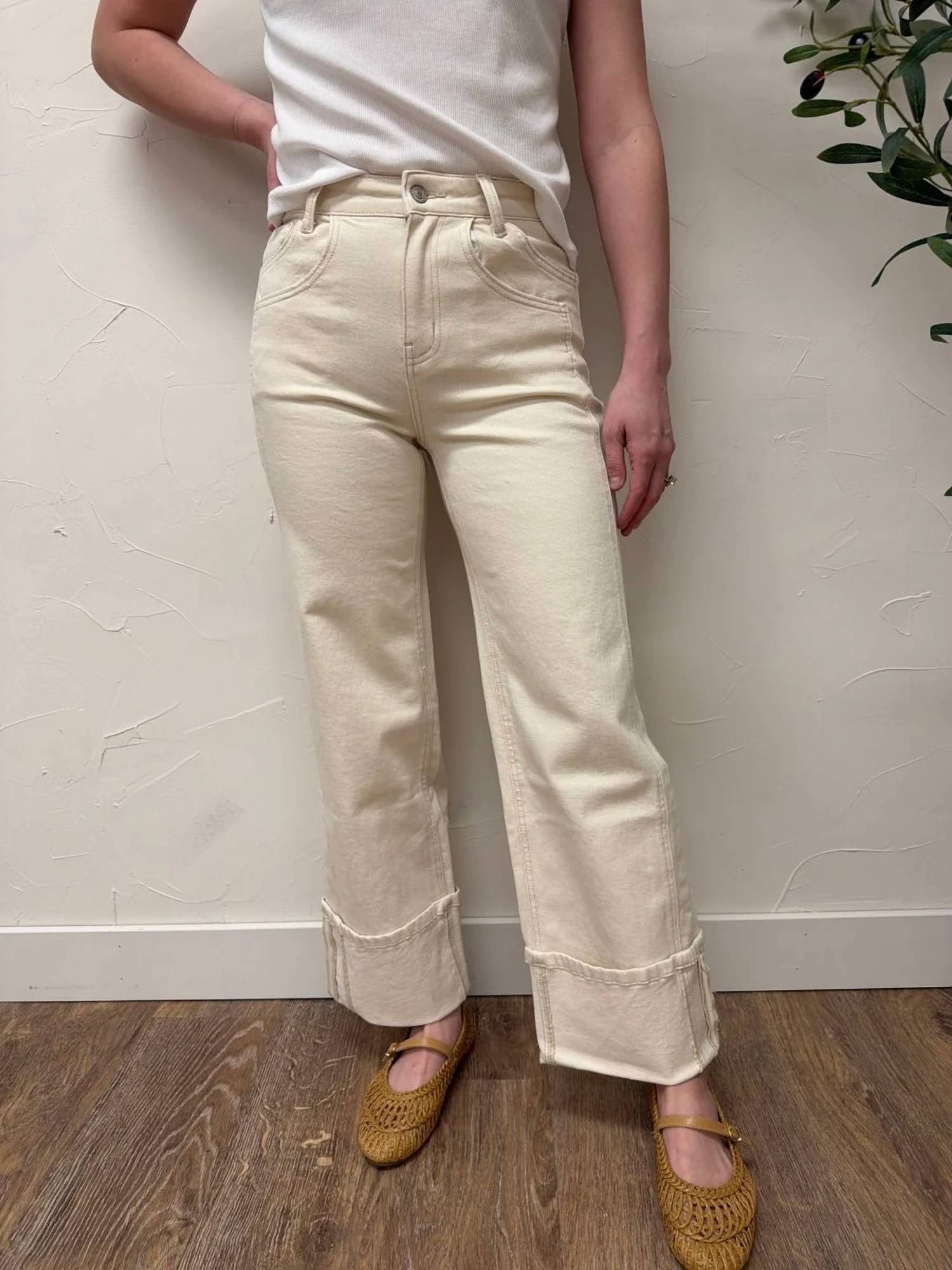 Vervet By Flying Monkey - High Rise Cuffed Wide Leg Denim Pants