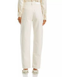 RE/DONE High Rise Engineered Wide Leg Taper Jeans in vintage white - women's jeans - detail view