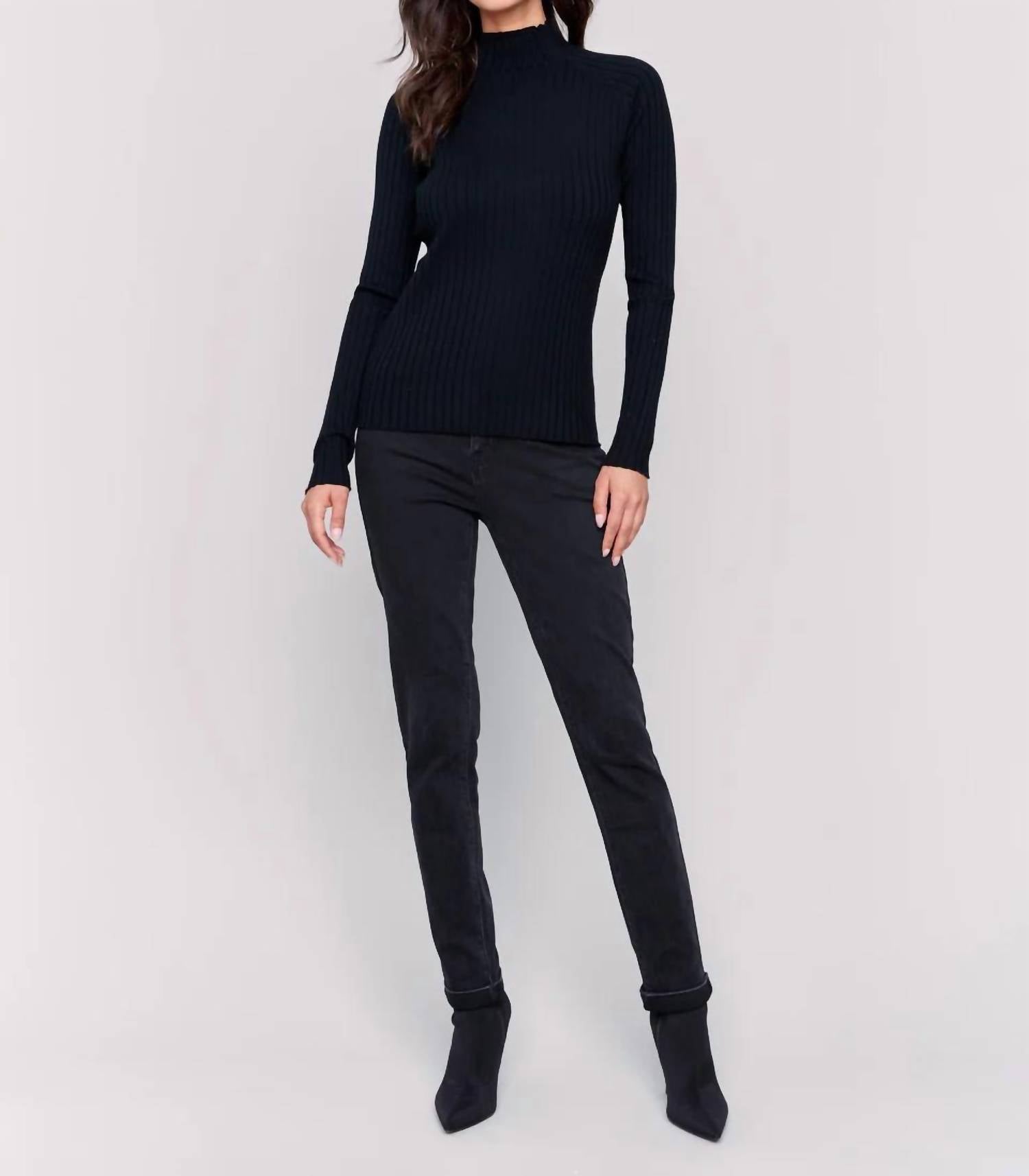 Charlie B - Ribbed Knit Mock Neck Sweater